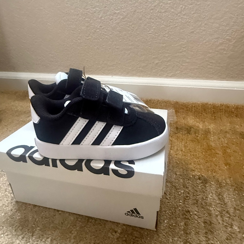 Adidas Kids Black and White Velcro Sneakers